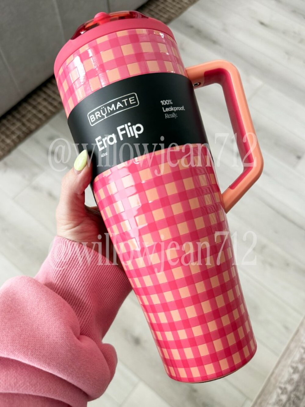 BruMate 40oz Stainless Steel Era Flip Water Bottle - Peach Gingham Madi Nelson - Picture 6 of 8